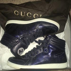 Blue monogram Gucci Hightop sneakers shoes 9.5